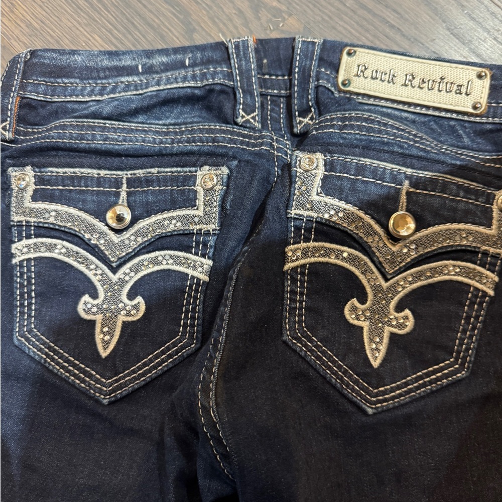 Rock Revival Easy Skinny Stretch Womens Jeans‎ Iselin 28 Bling white Stitching